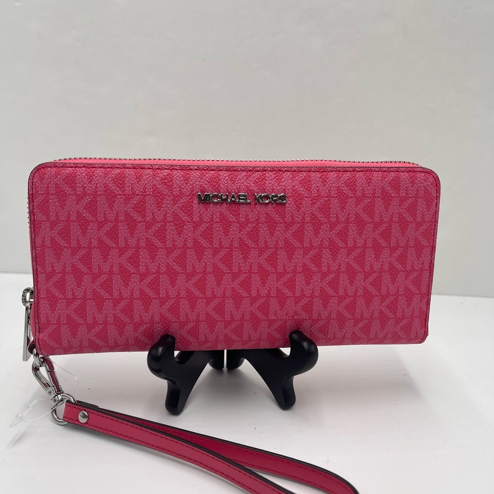 MICHAEL KORS Jet Set Large Signature Logo Continental Wallet Wristlet Phone NWT - Picture 8 of 16